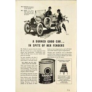 Havoline Motor Oil "A Durned Good Car in Spite of Her Fenders" Vtg Print Ad 1936